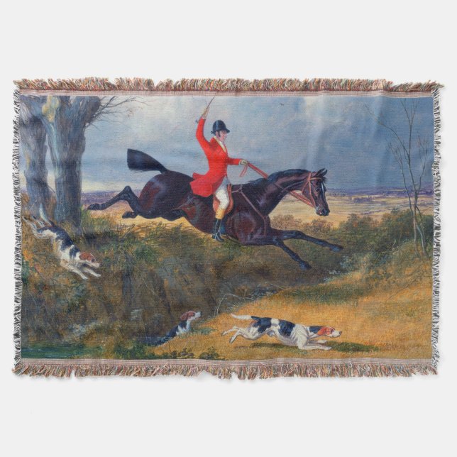 John Frederick Herring  Foxhunt Clearing a Ditch Throw Blanket (Front)