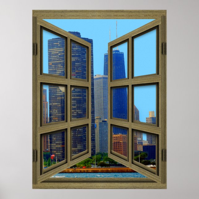 John Hancock Skyline 6 Pane Open Window Poster (Front)
