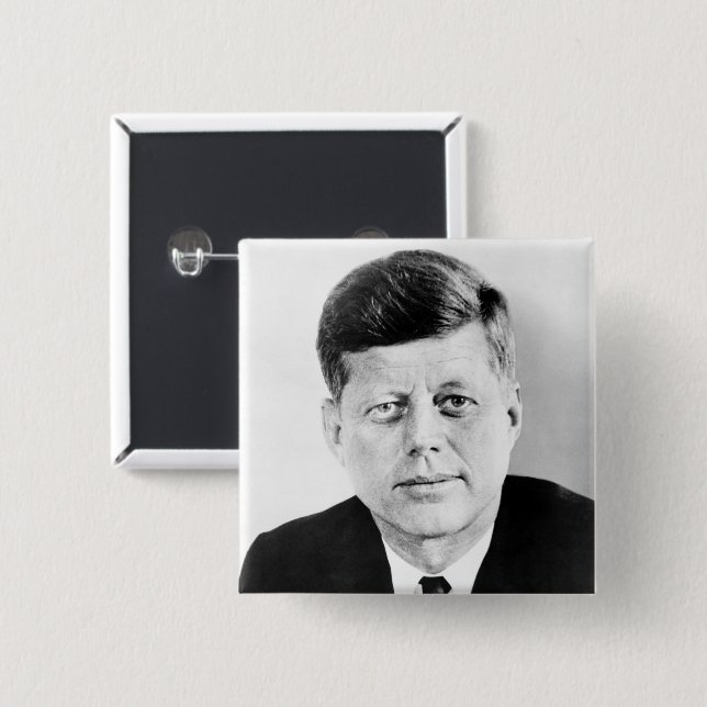 John Jack Kennedy US Presidential White House 2 Inch Square Button (Front & Back)