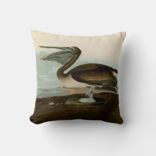 John James Audubon Brown Pelican Artwork Painting Throw Pillow