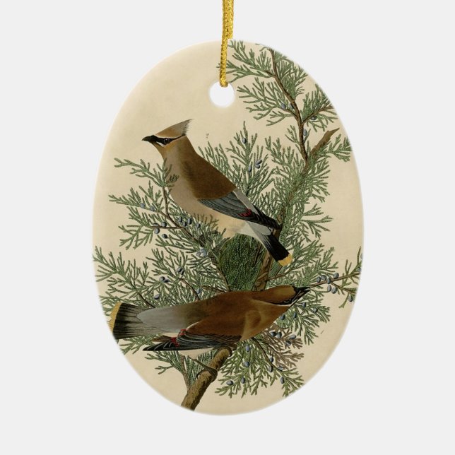 John James Audubon Cedar Waxwing Bird Print Ceramic Ornament (Front)