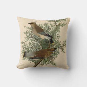 John James Audubon Cedar Waxwing Bird Print Throw Pillow