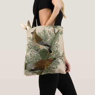 John James Audubon Cedar Waxwing Bird Print Tote Bag