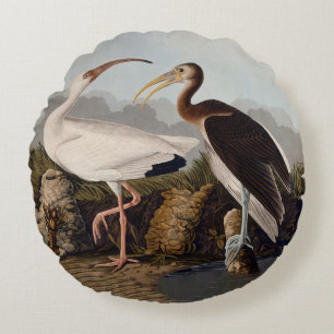 John James Audubon White Ibis Bird Print Classic Round Pillow