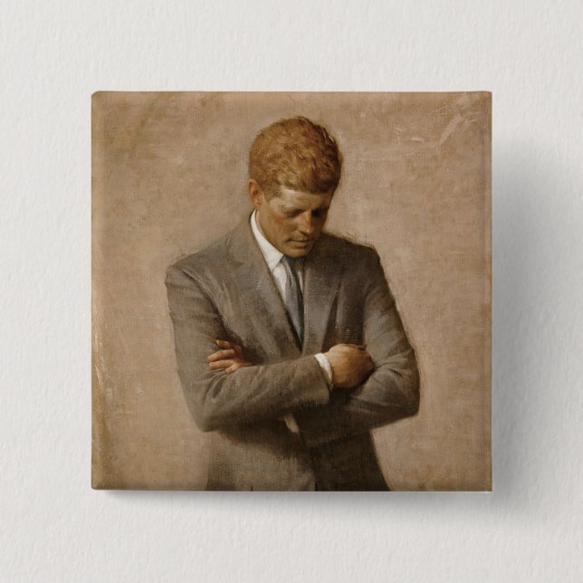 John Kennedy US Presidential White House Portrait  2 Inch Square Button (Front)