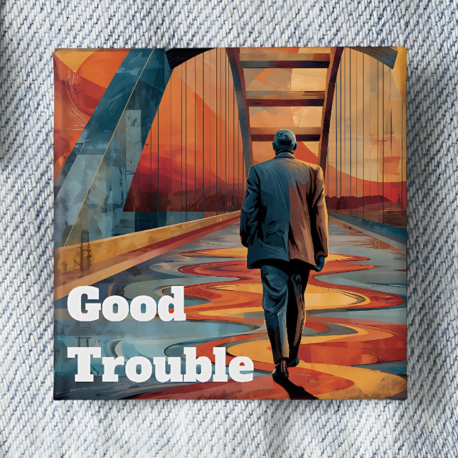 John Lewis Good Trouble Bridge Crossing 2 Inch Square Button (Creator Uploaded)
