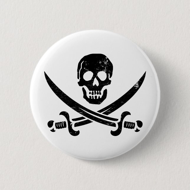 John Rackham (Calico Jack) Pirate Flag Jolly Roger 2 Inch Round Button (Front)