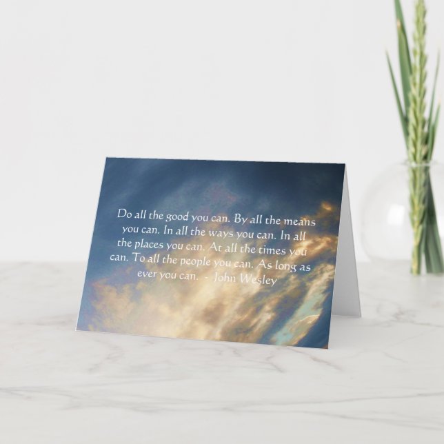 John Wesley Living Quote With Blue Sky Clouds Card (Front)