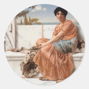 John William Godward- In the Days of Sappho Classic Round Sticker
