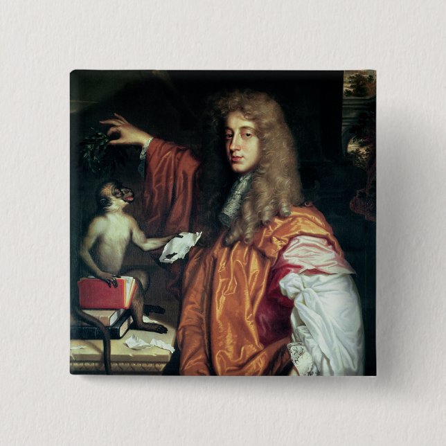 John Wilmot  2nd Earl of Rochester, c.1675 2 Inch Square Button (Front)