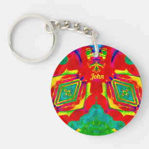 JOHN ~ Yellow Red Green Blue Abstract Fractal ~ Keychain