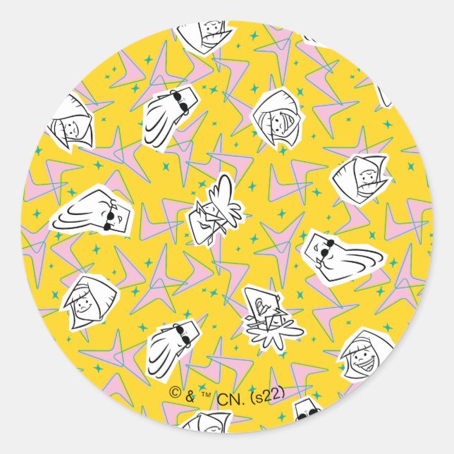 Johnny Bravo Characters Pattern Classic Round Sticker (Front)