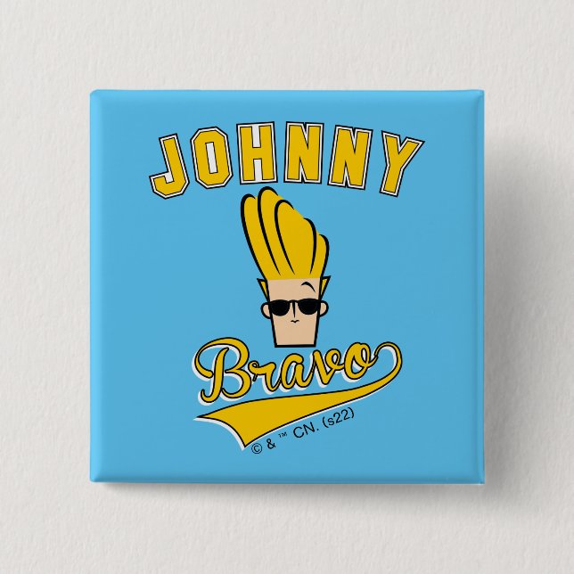 Johnny Bravo Collegiate Graphic 2 Inch Square Button (Front)