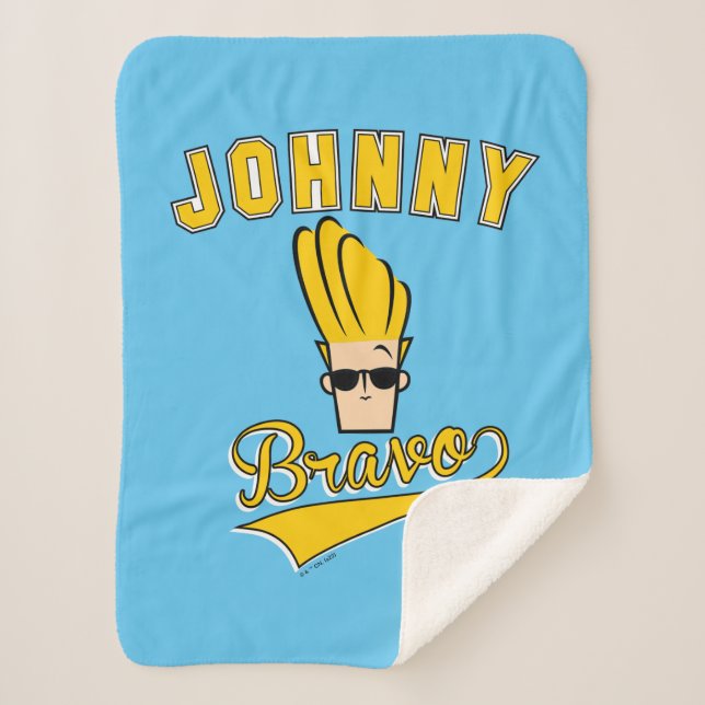 Johnny Bravo Collegiate Graphic Sherpa Blanket (Front)