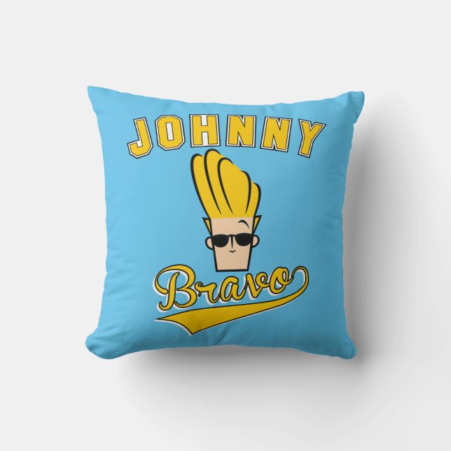 Johnny Bravo Collegiate Graphic Throw Pillow (Front)