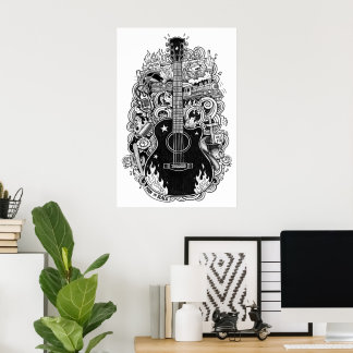 Johnny Cash Fan Art Poster, Black & White Drawing Poster