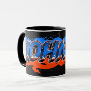 Johnny Prénom Graffiti blue Tasse orange