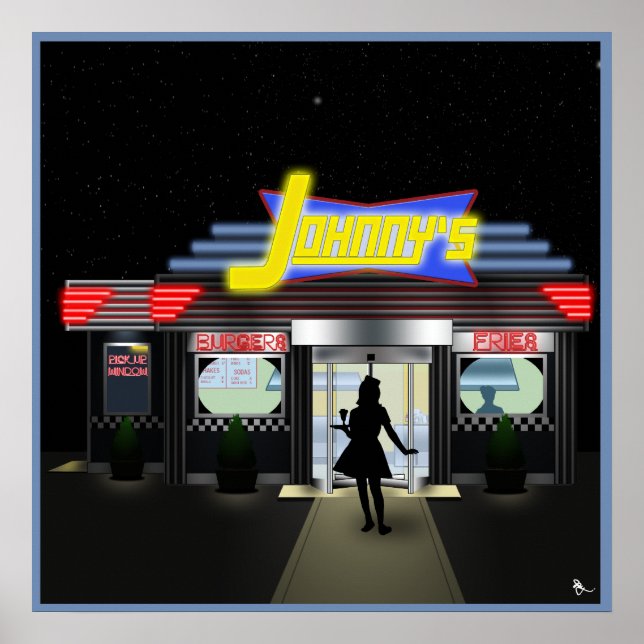 Johnny's Curb Service Retro Drive In Poster (Devant)