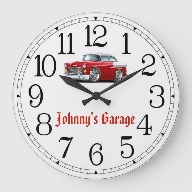 Johnny's Garage Red & White Classic Car Clock (Front)