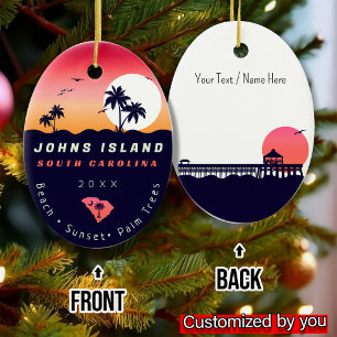 Johns Island Pier SC Retro Sunset Souvenirs 60s Ceramic Ornament