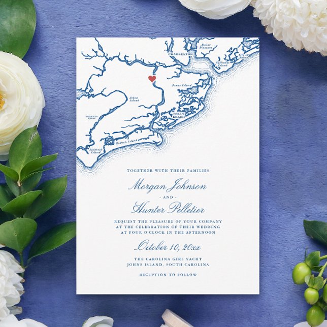 Johns Island SC Map Elegant Navy Blue Wedding Invitation (Johns Island SC Map Wedding Invitation in Elegant Navy Blue by Coastal Map Designs)