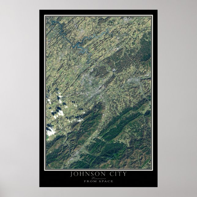 Johnson City Tennessee From Space Satellite Map Poster (Front)