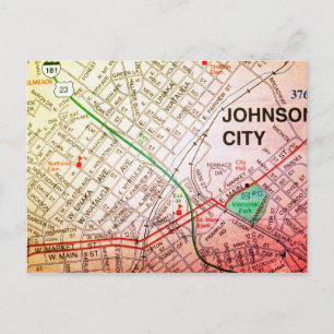 Johnson City, TN Vintage Map Postcard