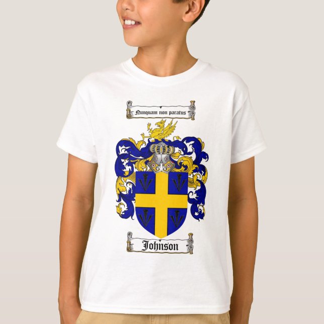JOHNSON FAMILY CREST -  JOHNSON COAT OF ARMS T-Shirt (Front)