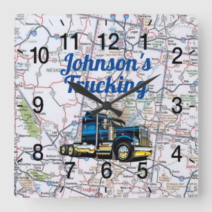 Johnson's Trucking Road Map Square Wall Clock