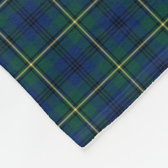 Johnston Clan Blue, Green and Yellow Tartan Fleece Blanket (Corner)