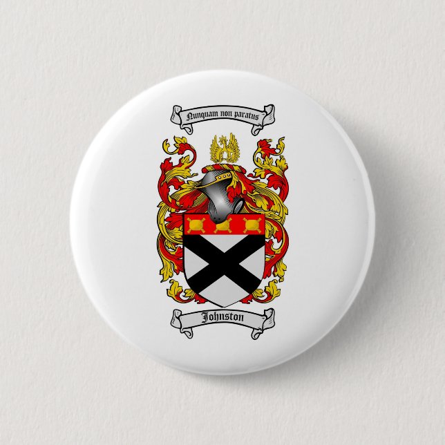 JOHNSTON FAMILY CREST -  JOHNSTON COAT OF ARMS 2 INCH ROUND BUTTON (Front)