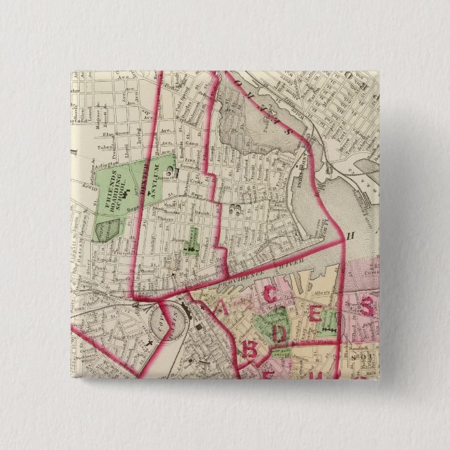 Johnston Rhode Island Map 2 Inch Square Button (Front)