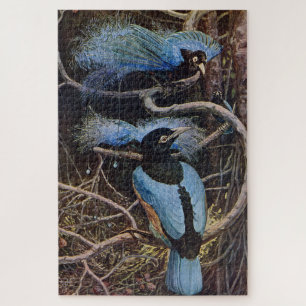 Johnston Vintage Blue Bird Paradise Illustration Jigsaw Puzzle
