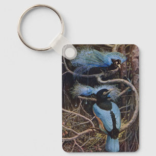 Johnston Vintage Blue Bird Paradise Illustration Keychain