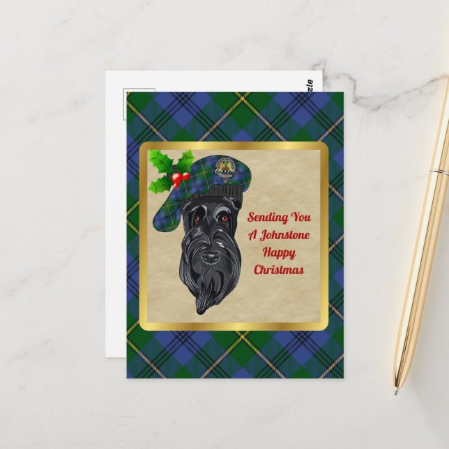 Johnstone Clan Badge & Tartan Christmas Postcard (Front/Back In Situ)