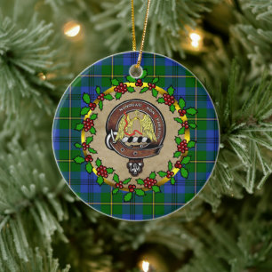 Johnstone Clan Badge & Tartan Personalized Xmas  Ceramic Ornament