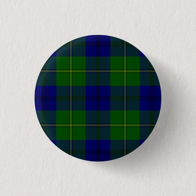 Johnstone tartan blue green plaid 1 inch round button (Front)
