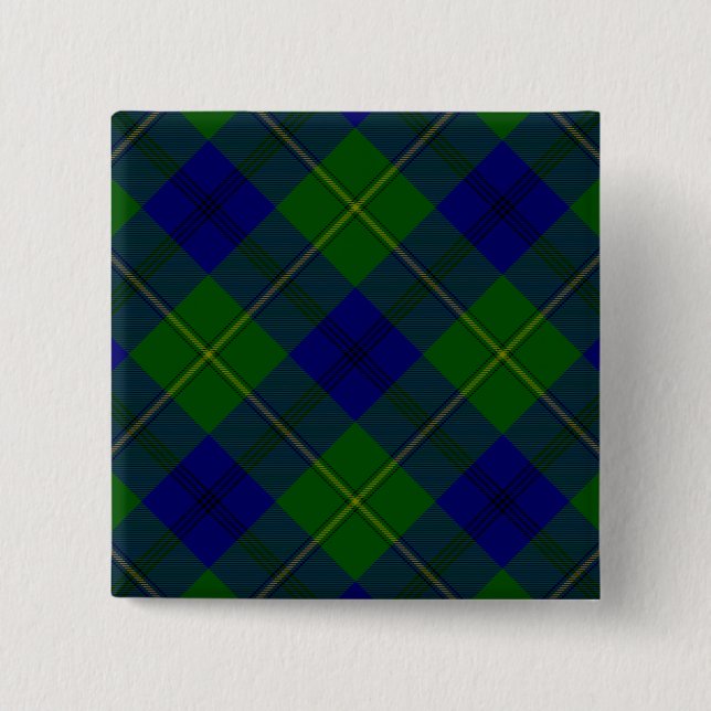 Johnstone tartan blue green plaid 2 inch square button (Front)
