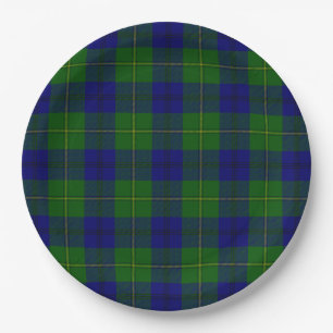 Johnstone tartan blue green plaid paper plate