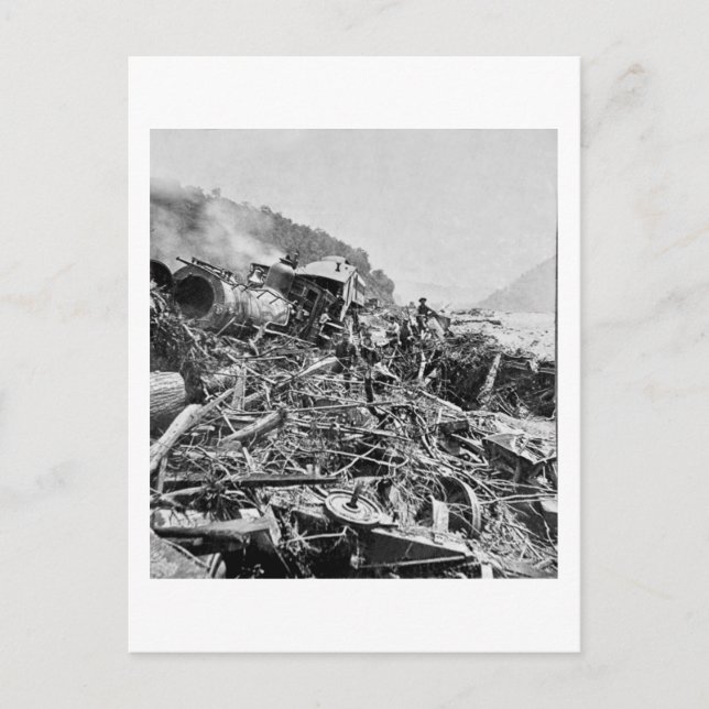 Johnstown Flood Train Wreck Vintage 1889 Postcard (Front)