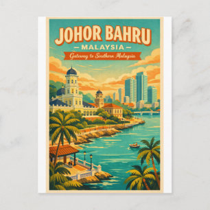 Johor Bahru, Malaysia, in a vibrant retro Postcard