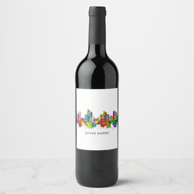 Johor Bahru Malaysia Skyline Wine Label (Front)