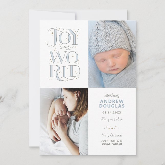 Joie à notre monde Faire-part de naissance lettres (Devant)