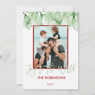 Joie au carte photo de Noël d'aquarelle du monde