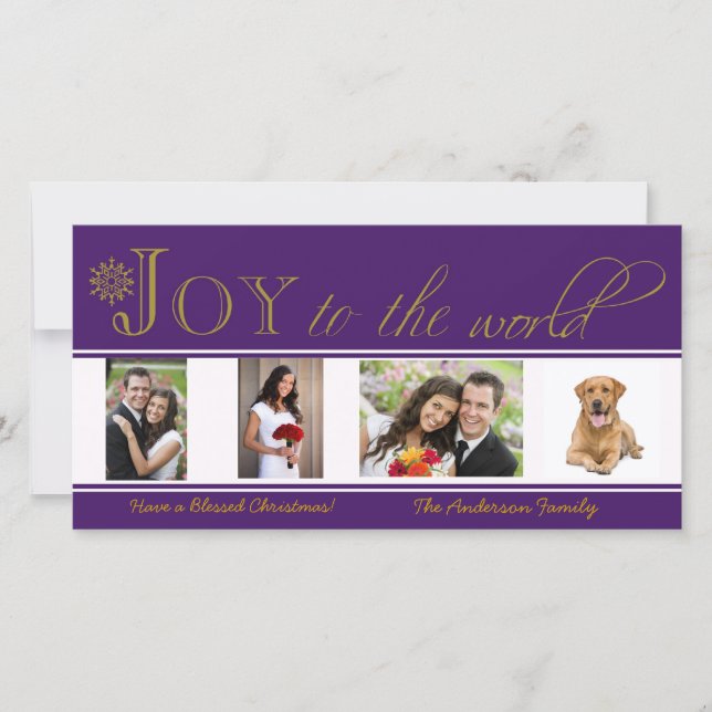 Joie au monde violet carte photo de Noël (Devant)