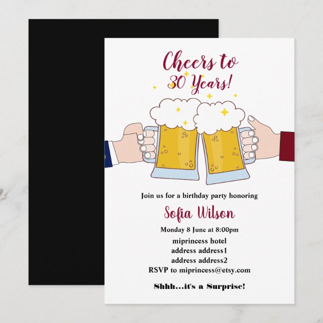 joie, bières, invitation à la fête d'anniversaire (Devant / Derrière)