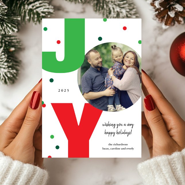 JOIE Carte de Noël Rouge et Vert Photo (Créateur téléchargé)