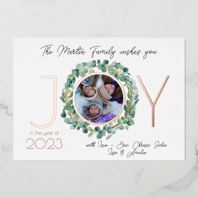 JOIE Carte de vacances Pile avec photo & Eucalyptu (Recto)