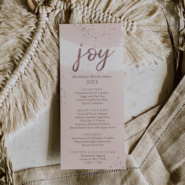 Joie | Carte du menu du dîner de Noël Rose Gold (Créateur téléchargé)
