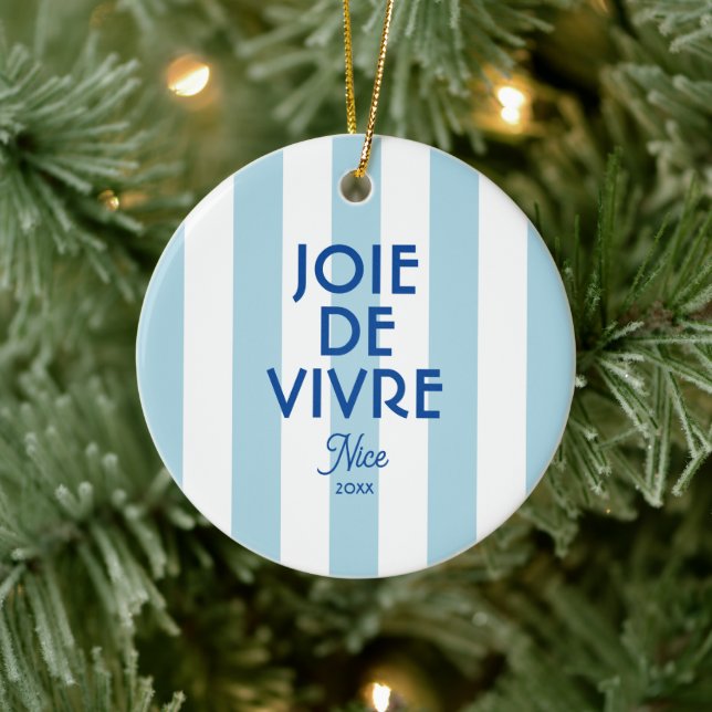 Joie De Vivre Nice Blue Cabana Stripe French Ceramic Ornament (Tree)